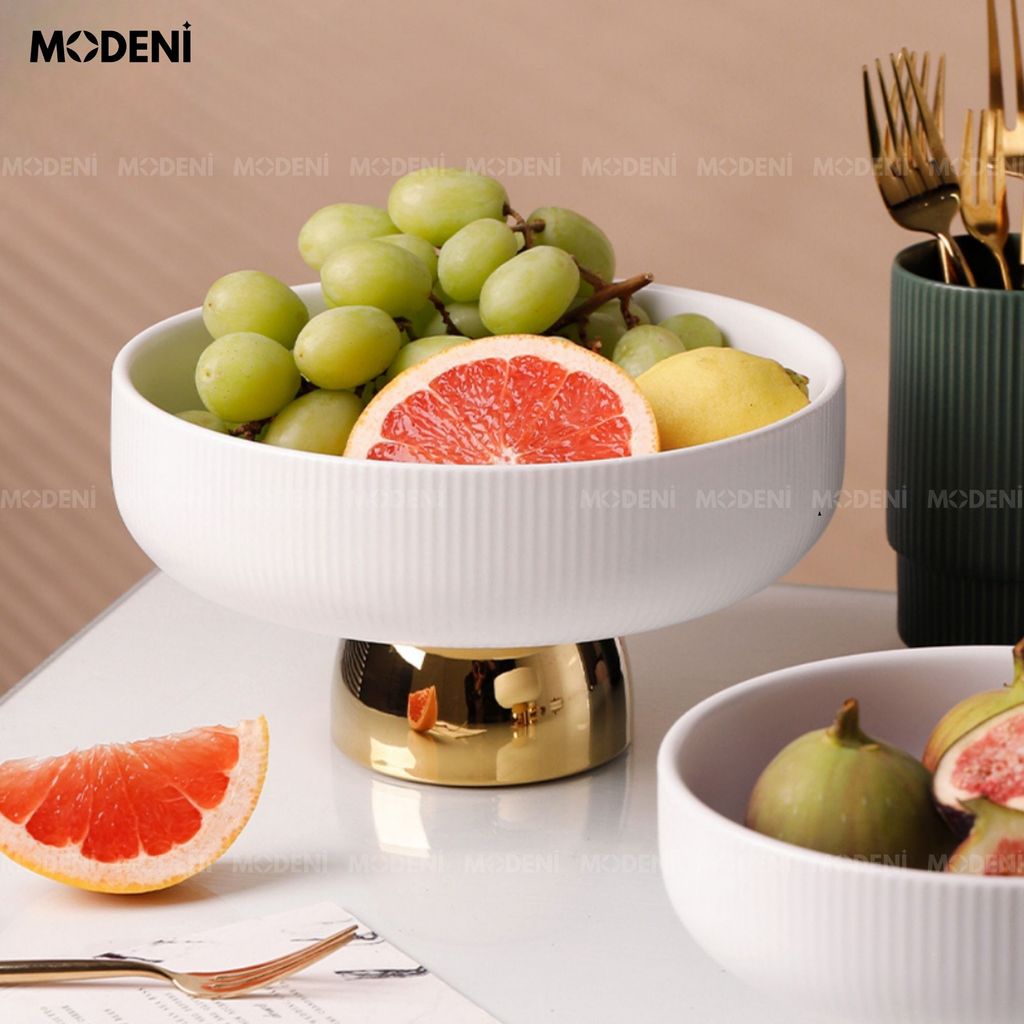 Tô Đựng Trái Cây Coln Gốm Sứ Trắng Đế Vàng – Thiết Kế Cao Cấp Cho Bàn Ăn & Tiếp Khách