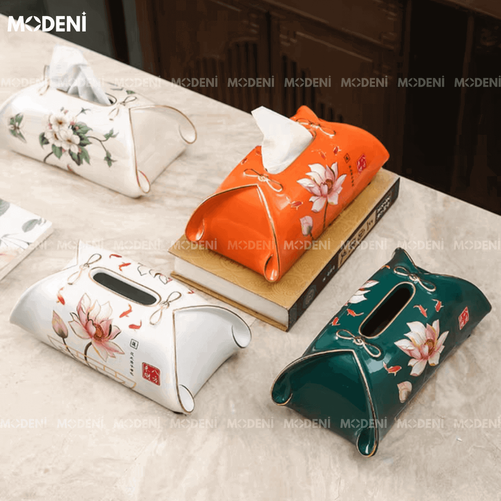 Hộp Khăn Giấy Harlow – Hộp Đựng Khăn Sứ Hoa Văn Cao Cấp – Chất Liệu Ceramic Vẽ Tay – Decor Phòng Khách, Bàn Ăn, Quà Tặng Tân Gia Sang Trọng