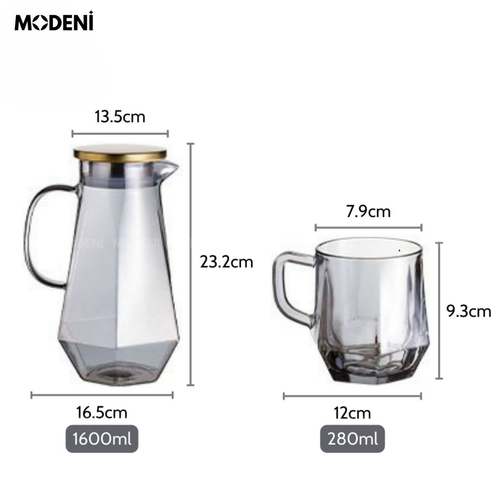 Elemi Màu Đen – Bộ Bình Ly Thủy Tinh Cao Cấp Phối Hợp Kim – 1 Bình 6 Ly Kèm Giá Đỡ Sang Trọng Cho Bàn Tiếp Khách hoặc Quà Tặng Biệt Thự