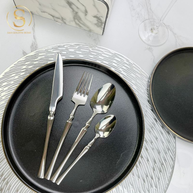 Đĩa Sứ Hasimi 25 Steak, Pasta Đen Viền Chỉ Vàng Châu Âu Phong Cách Tối Giản Minimalism