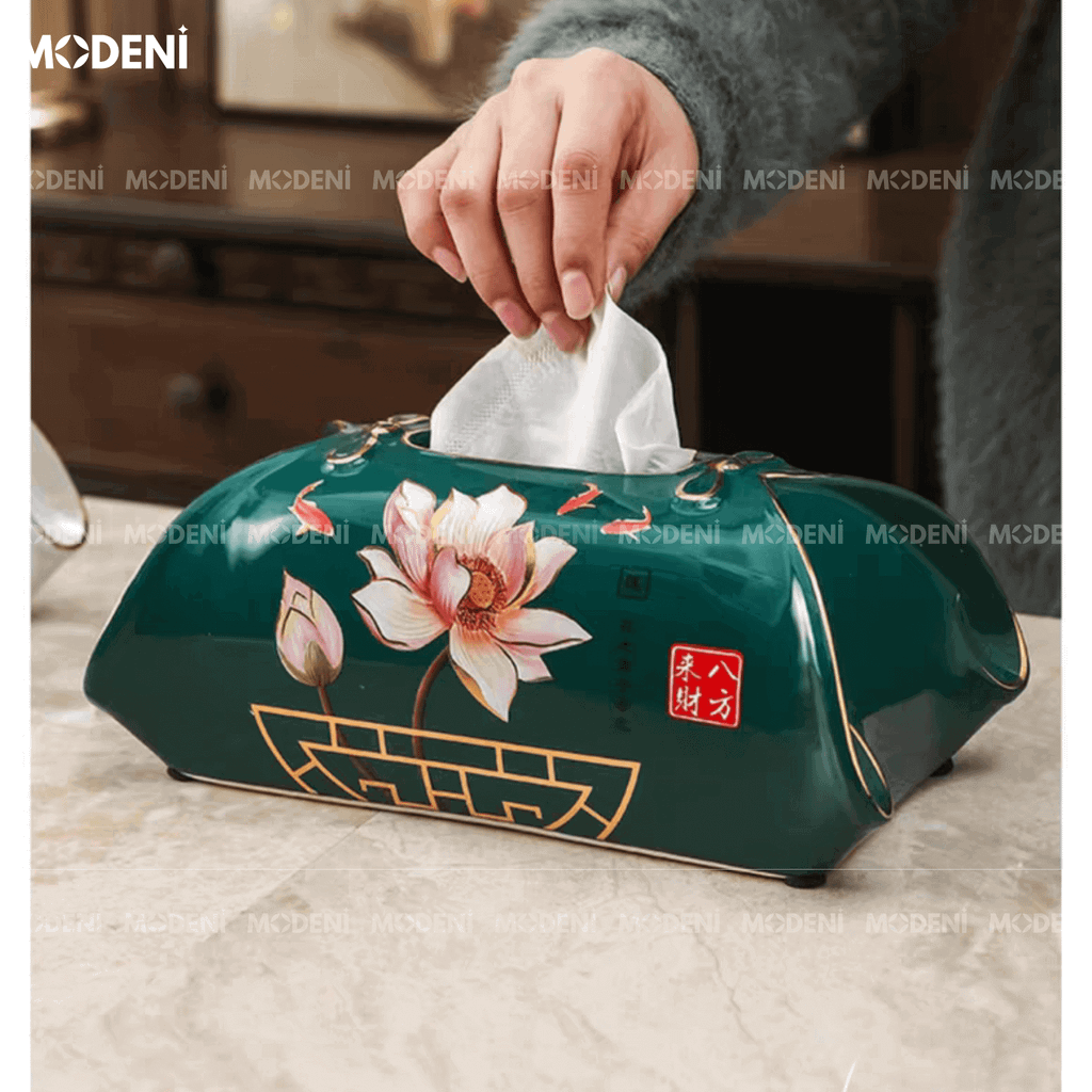 Hộp Khăn Giấy Harlow – Hộp Đựng Khăn Sứ Hoa Văn Cao Cấp – Chất Liệu Ceramic Vẽ Tay – Decor Phòng Khách, Bàn Ăn, Quà Tặng Tân Gia Sang Trọng