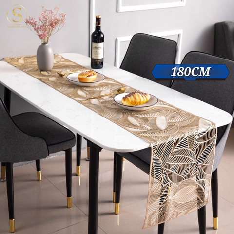  Khăn Bàn Table Runner Golden Leaf Sang Trọng Khảm Hoa Lá 