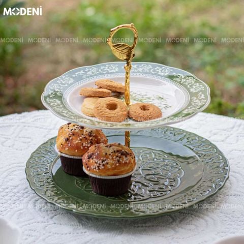 Đĩa bánh 2 tầng Julius sứ cao cấp – decor tiệc trà cổ điển