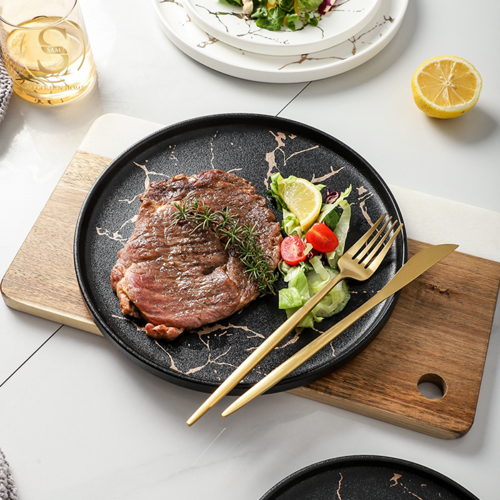 Đĩa Pasta Sứ 20 Rome Marble Đen Vân Đá Sang Trọng Hiện Đại Châu Âu - Rome Marble Plate