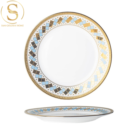  Đĩa Sứ Cao Cấp Quadrate Cổ Điển Tinh Tế Sang Trọng Hoạ Tiết Phong Cách Châu Âu 