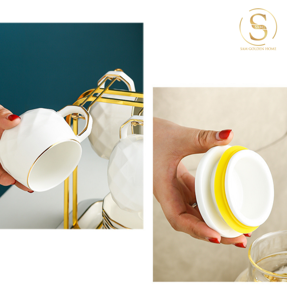 Pinesta – Bộ Trà Sứ Xương Cao Cấp 10 Món – Bình Trà Thủy Tinh, Ly 250ml, Khay, Giá Đỡ, Đế Nến Giữ Nhiệt – Dành Cho Không Gian Hiện Đại Sang Trọng