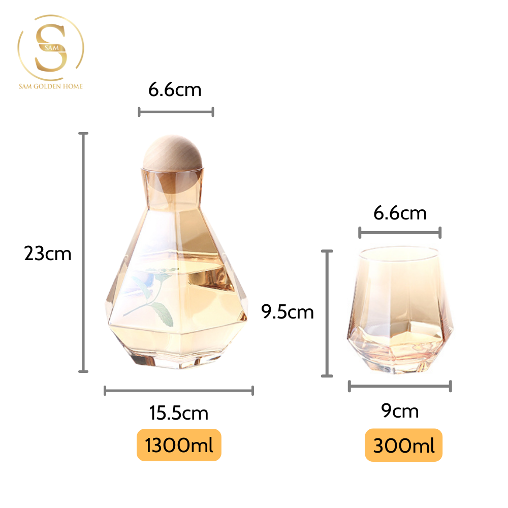 Bộ Bình Nước Halie Thủy Tinh Cao Cấp Màu Nâu Cam Phong Cách Châu Âu Hiện Đại