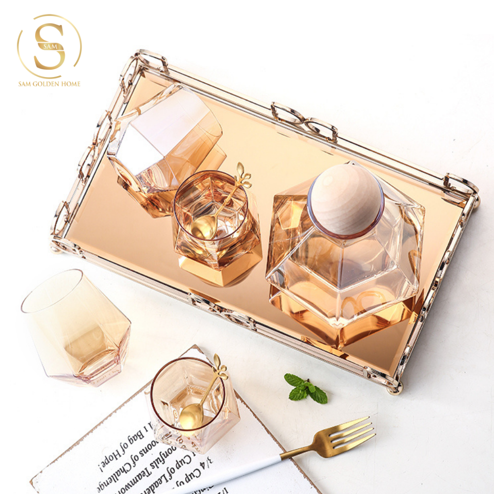 Bộ Bình Nước Halie Thủy Tinh Cao Cấp Màu Nâu Cam Phong Cách Châu Âu Hiện Đại