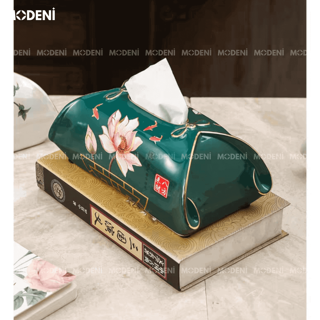 Hộp Khăn Giấy Harlow – Hộp Đựng Khăn Sứ Hoa Văn Cao Cấp – Chất Liệu Ceramic Vẽ Tay – Decor Phòng Khách, Bàn Ăn, Quà Tặng Tân Gia Sang Trọng