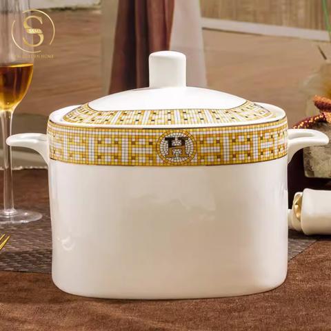  Thố H-Paris Viền Vàng Cao Cấp Sang Trọng Phong Cách Bắc Âu 