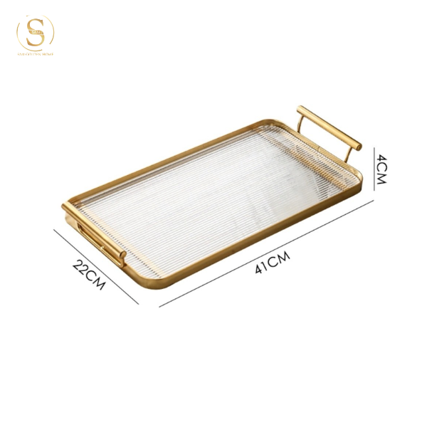 Khay Đựng Oriana Gold Hình Chữ Nhật Sang Trọng Đựng Bánh Kẹo Trái Cây Phong Cách Bắc Âu