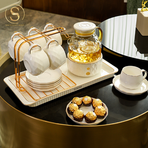  Pinesta – Bộ Trà Sứ Xương Cao Cấp 10 Món – Bình Trà Thủy Tinh, Ly 250ml, Khay, Giá Đỡ, Đế Nến Giữ Nhiệt – Dành Cho Không Gian Hiện Đại Sang Trọng 