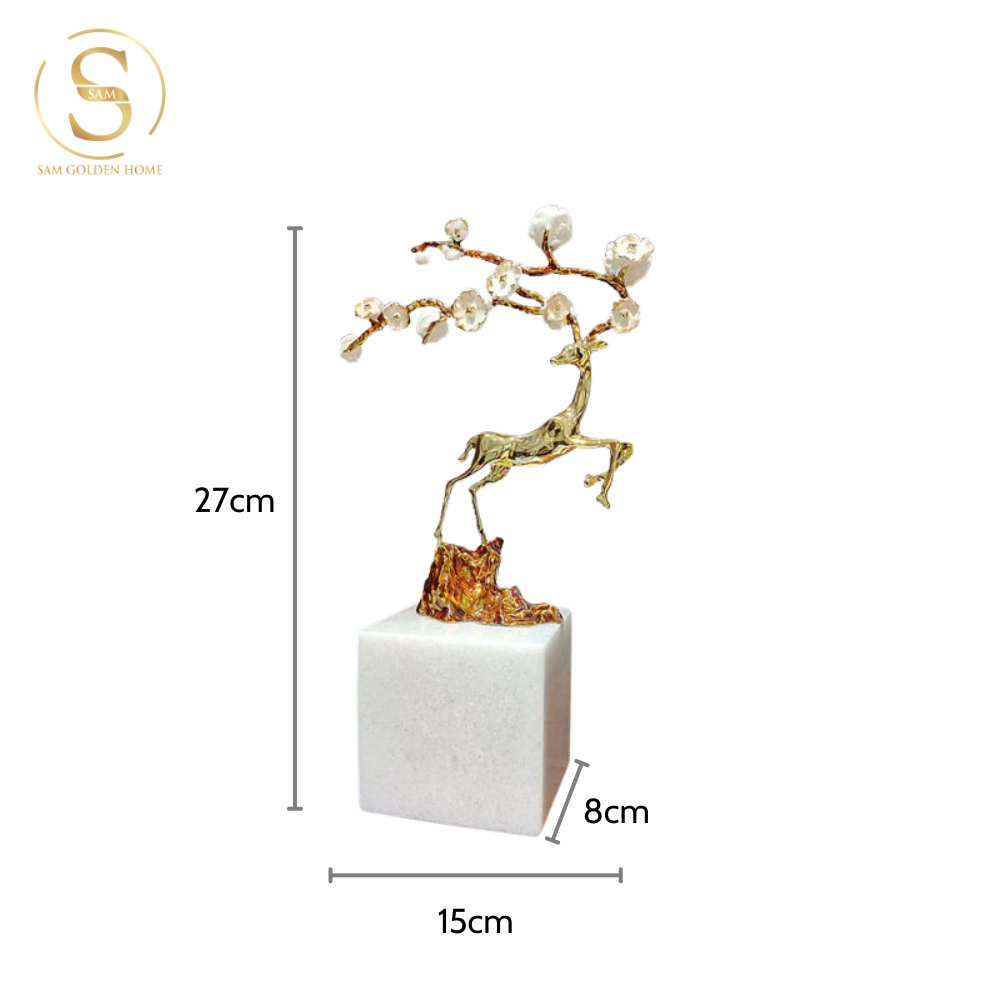 Tượng Đồng Nai Hươu Fiona Mạ Vàng Sang Trọng Đế Đá Cẩm Thạch Tự Nhiên Cao Cấp