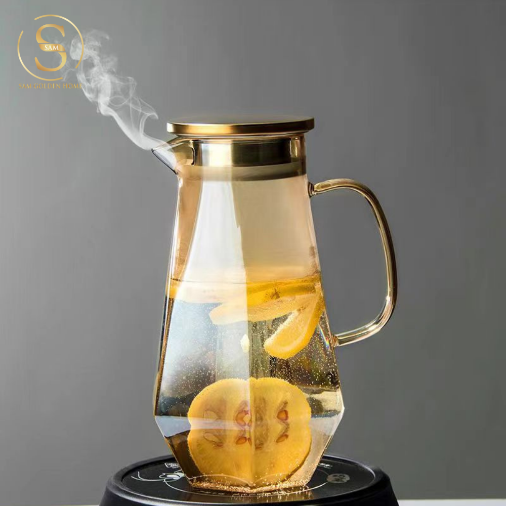 Bộ Bình Ly Thủy Tinh Cao Cấp Elemi  Màu Nâu Cam Phong Cách Châu Âu Hiện Đại Sang Trọng