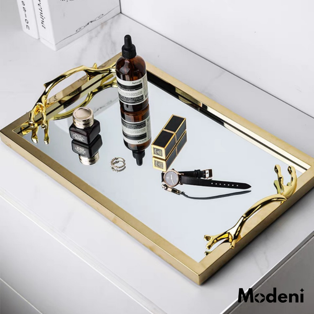 Khay Chữ Nhật Felix – Khay Decor Cao Cấp Sang Trọng – Tay Cầm Họa Tiết Nghệ Thuật – Phù Hợp Trang Trí Bàn Console, Bàn Sofa, Kệ Tủ Phòng Khách Hiện Đại