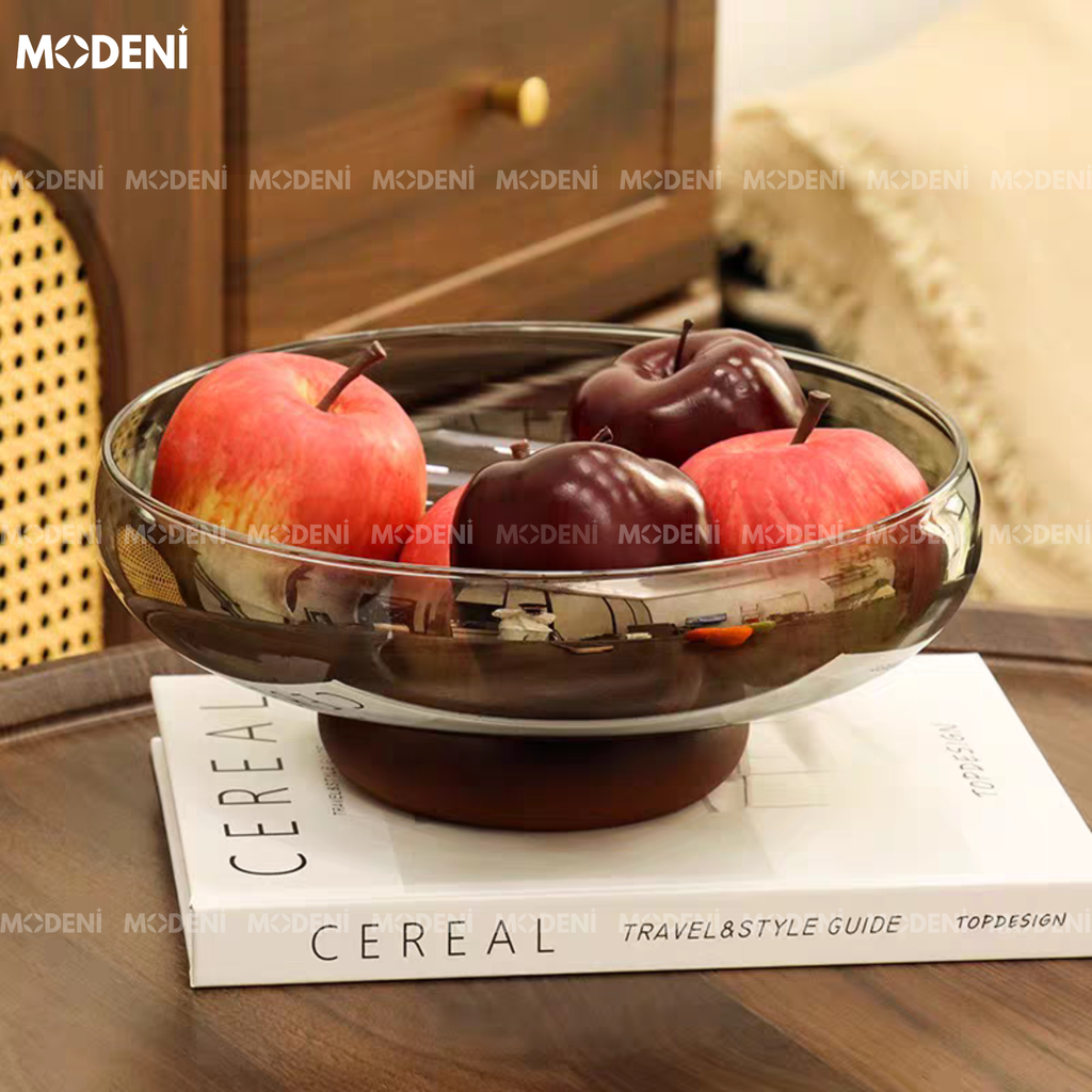 Tô thủy tinh Doma chân gỗ cao cấp – Đựng trái cây, decor bàn ăn hiện đại