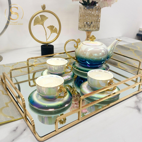  Bộ Ấm Trà Gốm Sứ Cao Cấp Pami Màu Ngọc Trai Phong Cách Châu Âu Tân Cổ Điển 