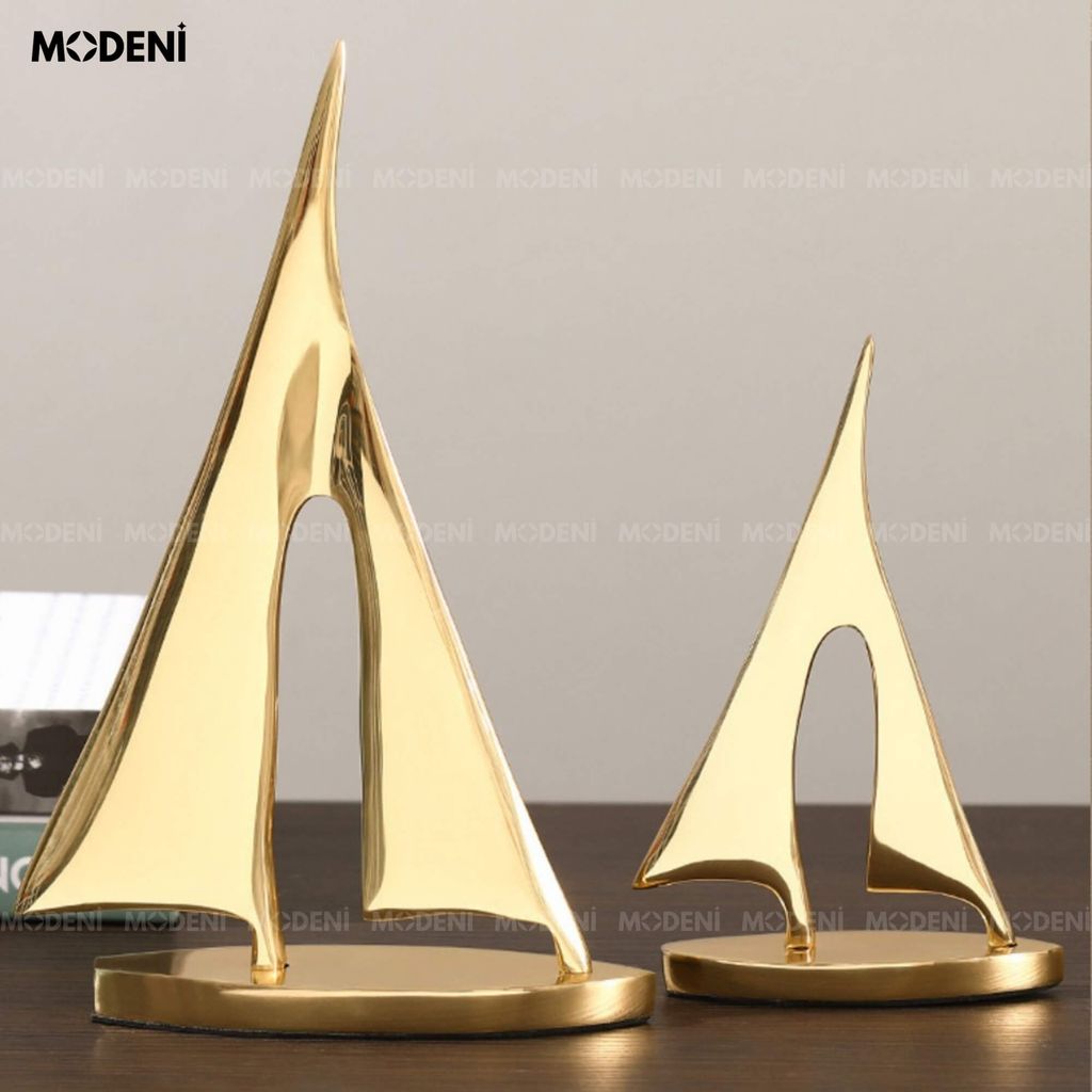 Set Tượng Thuyền Maris Gold Cao Cấp – Đồng Mạ Vàng Nghệ Thuật – Decor Sang Trọng Cho Bàn, Kệ Tủ Phong Cách Hiện Đại