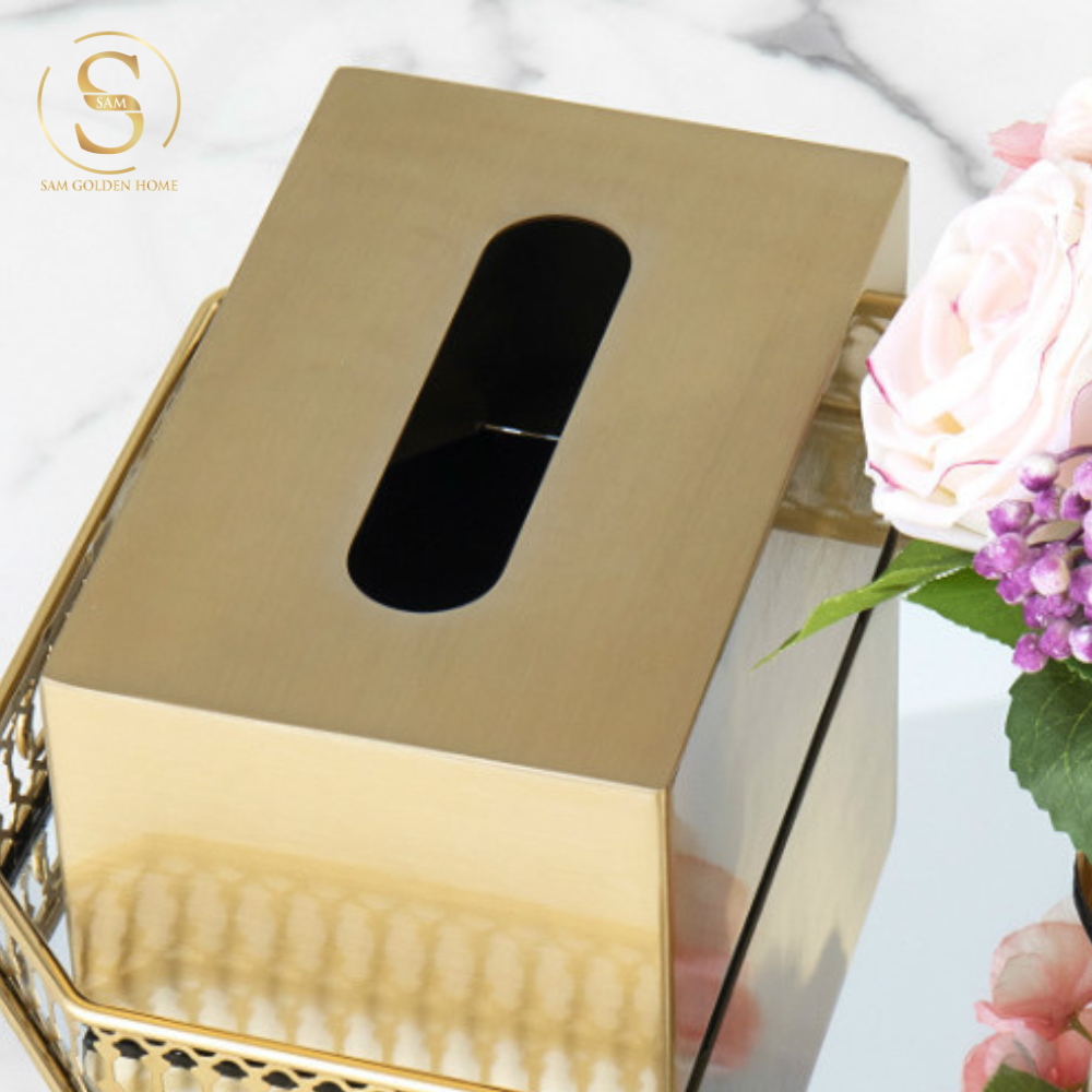 Hộp Đựng Khăn Giấy Sang Trọng Coco Vàng Gold Hợp Kim Cao Cấp Tặng Kèm Tượng Chim Sẻ Gold Decor Phòng Ăn