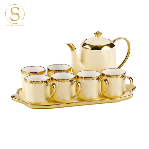  Bộ Ấm Trà Shein Gốm Sứ Cao Cấp Màu Kem Viền Vàng Sang Trọng Kèm Khay Đựng Hiện Đại 