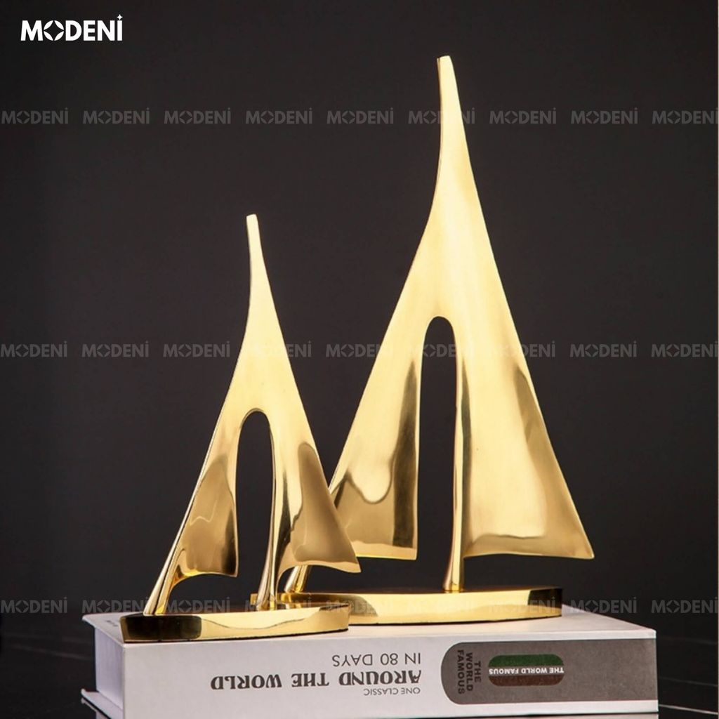Set Tượng Thuyền Maris Gold Cao Cấp – Đồng Mạ Vàng Nghệ Thuật – Decor Sang Trọng Cho Bàn, Kệ Tủ Phong Cách Hiện Đại