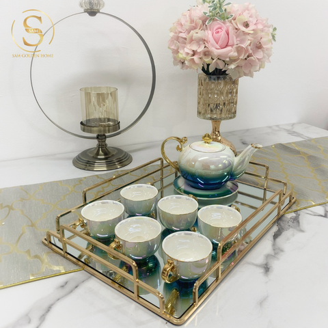  Bộ Ấm Trà Gốm Sứ Cao Cấp Pami Màu Ngọc Trai Phong Cách Châu Âu Tân Cổ Điển 