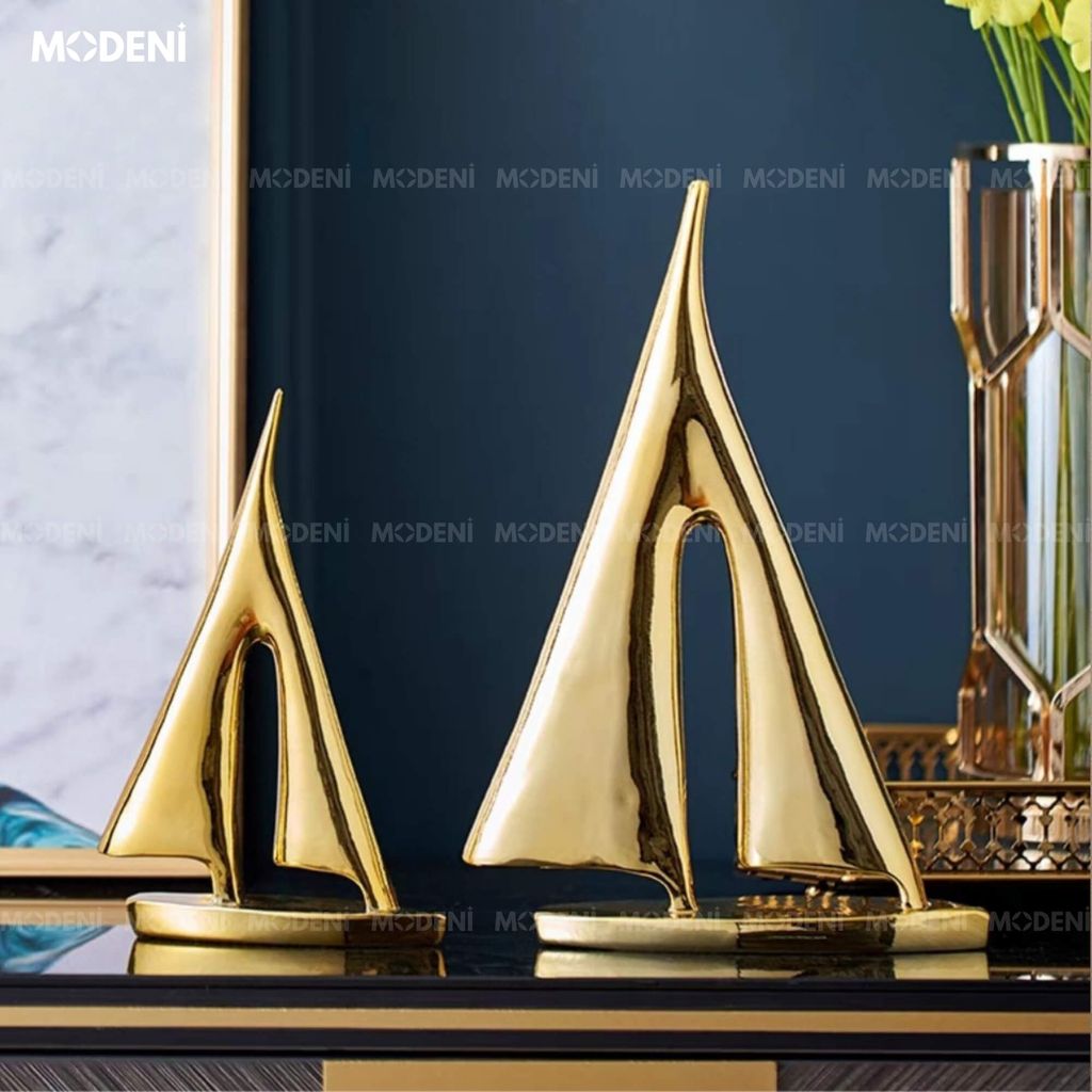 Set Tượng Thuyền Maris Gold Cao Cấp – Đồng Mạ Vàng Nghệ Thuật – Decor Sang Trọng Cho Bàn, Kệ Tủ Phong Cách Hiện Đại