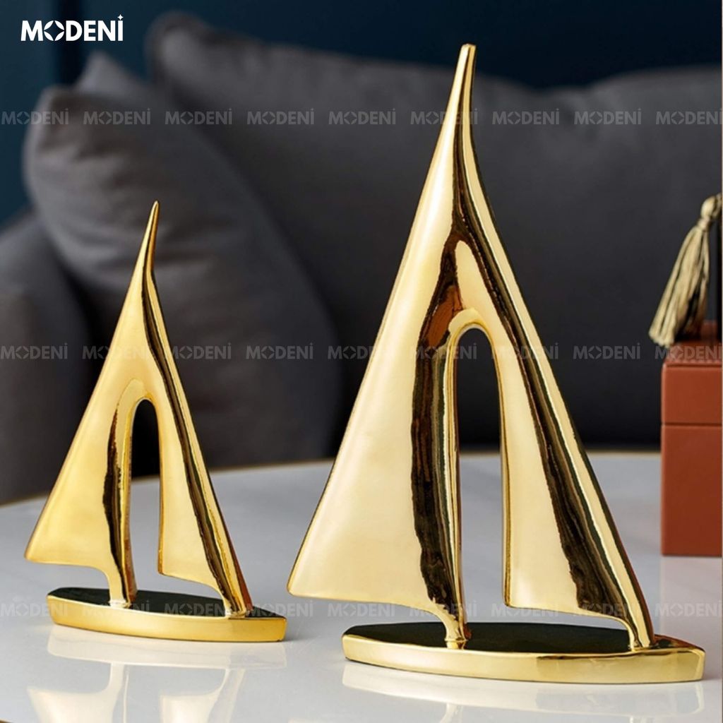 Set Tượng Thuyền Maris Gold Cao Cấp – Đồng Mạ Vàng Nghệ Thuật – Decor Sang Trọng Cho Bàn, Kệ Tủ Phong Cách Hiện Đại
