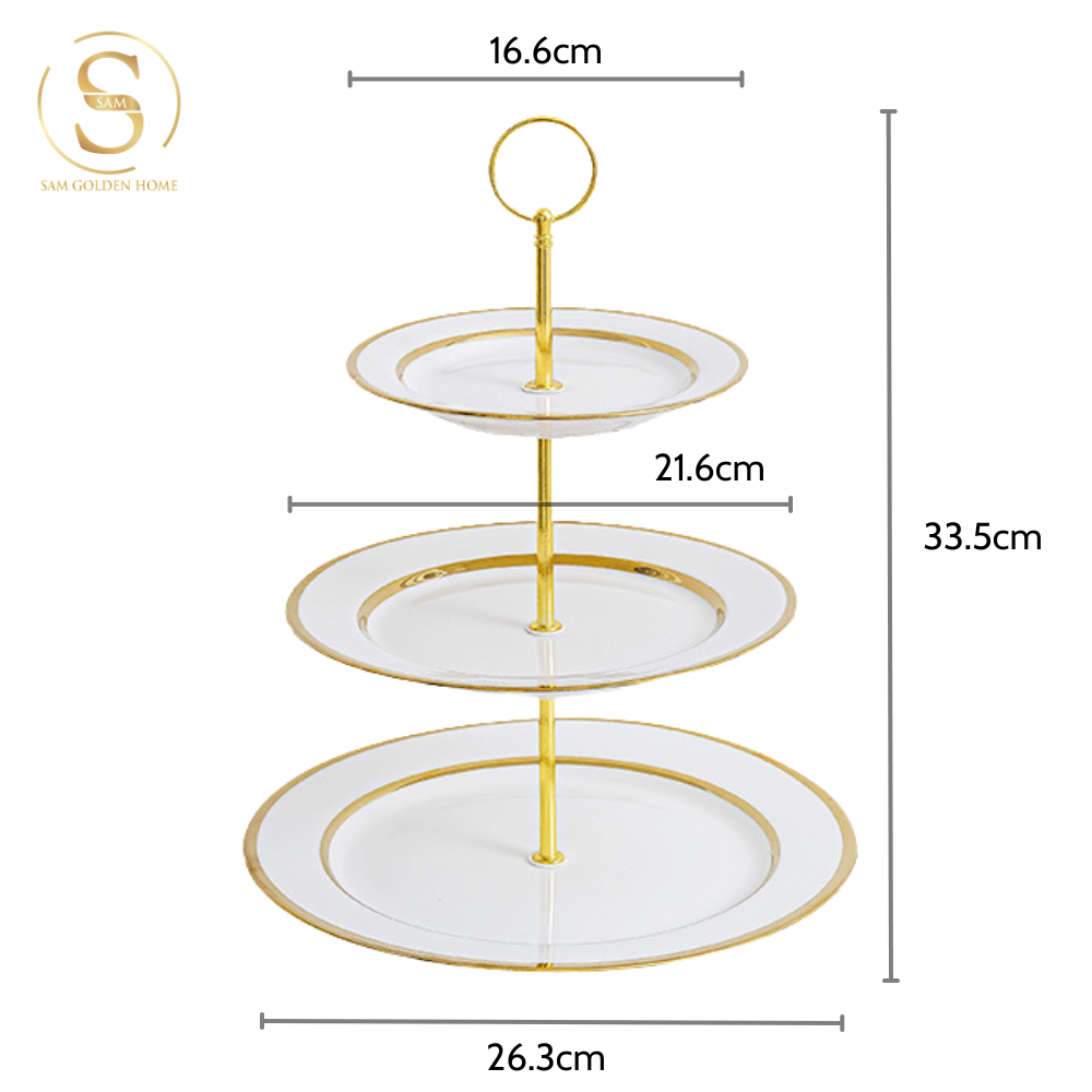 Khay Đĩa Tầng Đựng Bánh Kẹo Lasy Gốm Sứ Cao Cấp Viền Vàng Sang Trọng Phong Cách Châu Âu