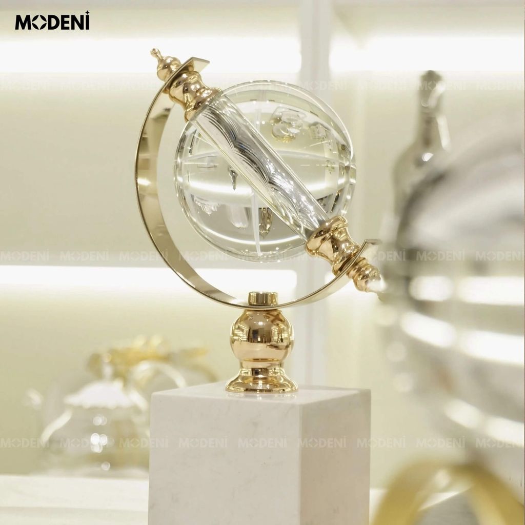 Tượng Cầu Thủy Tinh Vanis Cao Cấp – Đế Đá Cẩm Thạch Tự Nhiên – Decor Sang Trọng Cho Kệ Tủ, Bàn Phòng Khách Hiện Đại