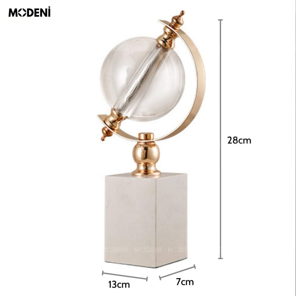 Tượng Cầu Thủy Tinh Vanis Cao Cấp – Đế Đá Cẩm Thạch Tự Nhiên – Decor Sang Trọng Cho Kệ Tủ, Bàn Phòng Khách Hiện Đại