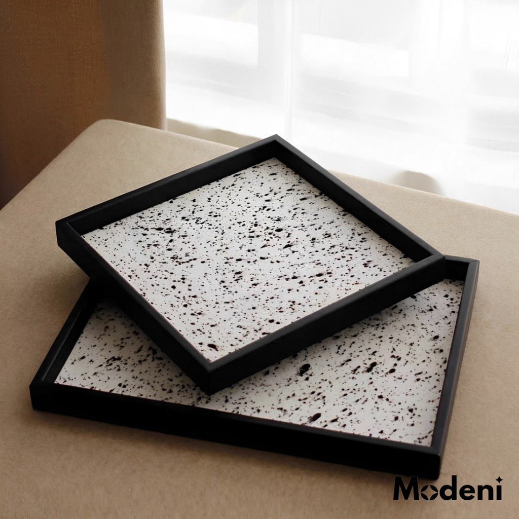 Khay Bliss Gỗ – Decor Tối Giản Hiện Đại – Mặt Tơ Ngựa Vân Loang Nghệ Thuật, Nhỏ Gọn Tiện Dụng Cho Bàn Sofa, Phòng Khách