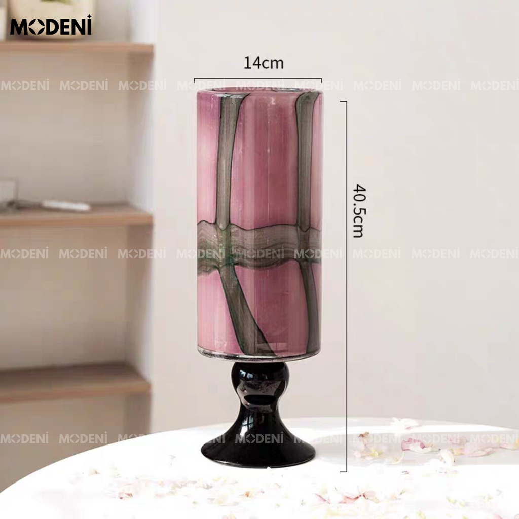 Bình Hoa Thủy Tinh Botanic – Bình Hoa Decor Cao Cấp – Dáng Trụ Chân Đế Đen Sang Trọng – Kích Thước 40.5cm x 14cm, Phù Hợp Kệ Tủ, Bàn Console