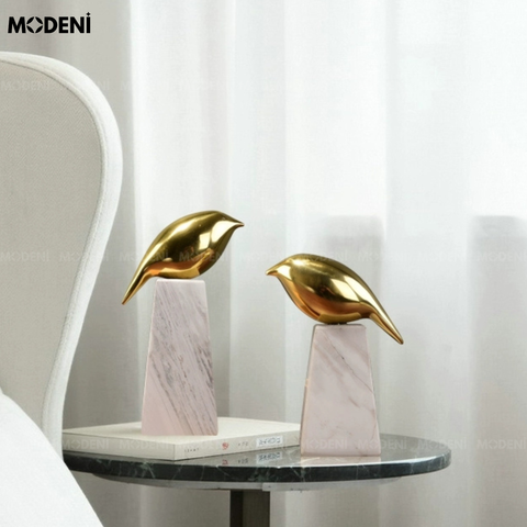  Tượng Aurora Chim Nghệ Thuật Cao Cấp – Ánh Kim Sang Trọng, Đế Đá Cẩm Thạch – Decor Bàn Console, Kệ Tủ, Không Gian Hiện Đại 