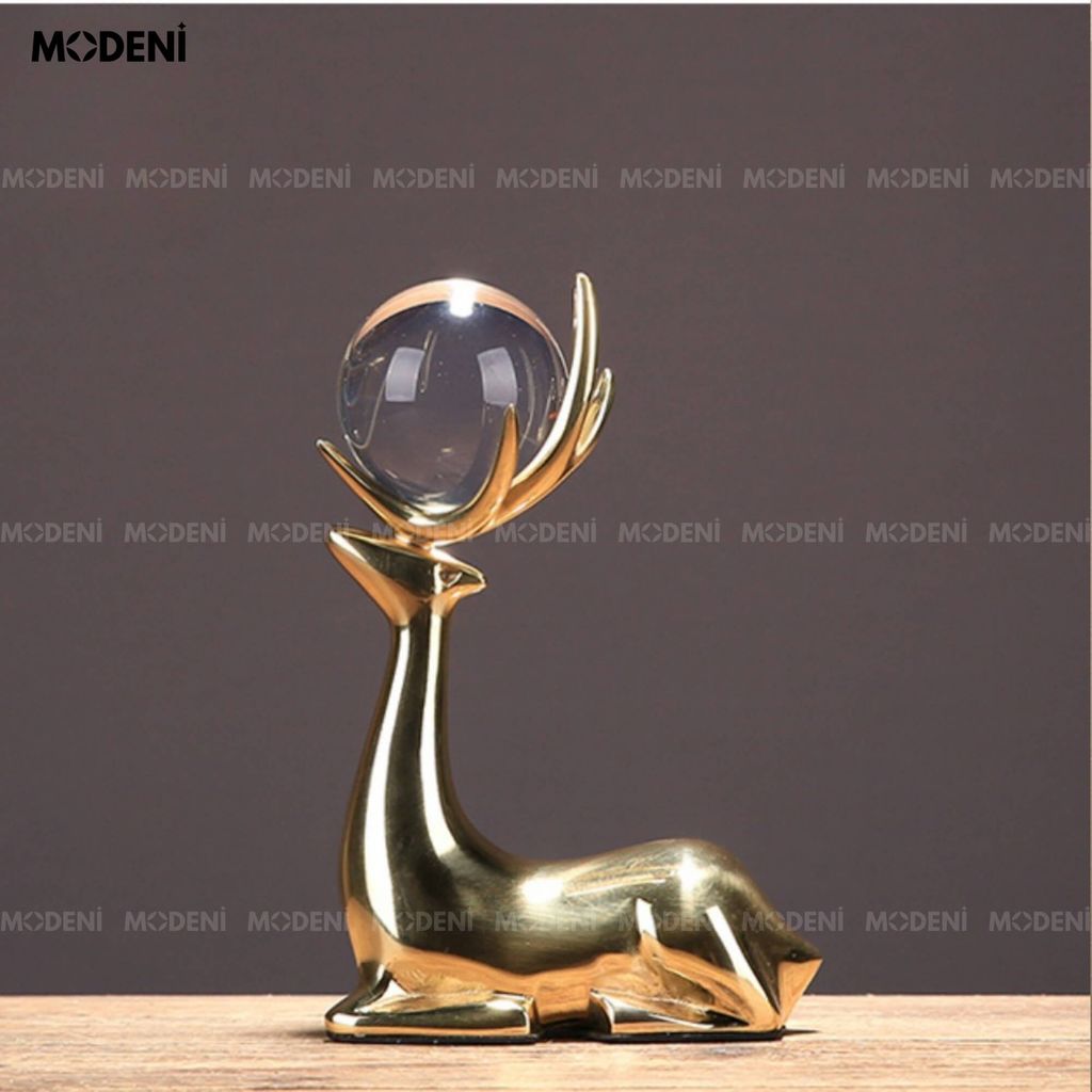 Set Tượng Nai Laelia Cao Cấp – Mạ Vàng Kèm Ngọc Pha Lê – Decor Sang Trọng Cho Bàn Phòng Khách, Kệ Tủ Hiện Đại