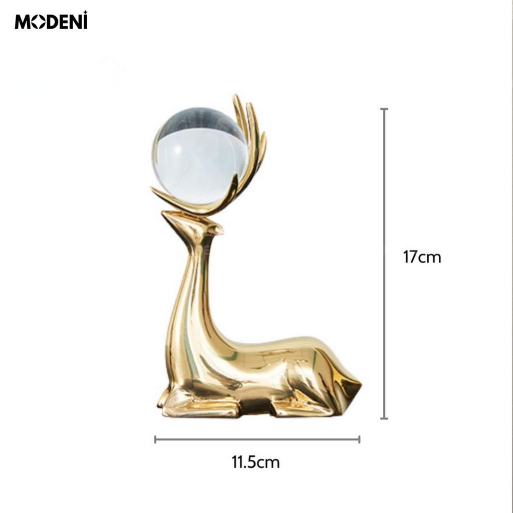 Set Tượng Nai Laelia Cao Cấp – Mạ Vàng Kèm Ngọc Pha Lê – Decor Sang Trọng Cho Bàn Phòng Khách, Kệ Tủ Hiện Đại