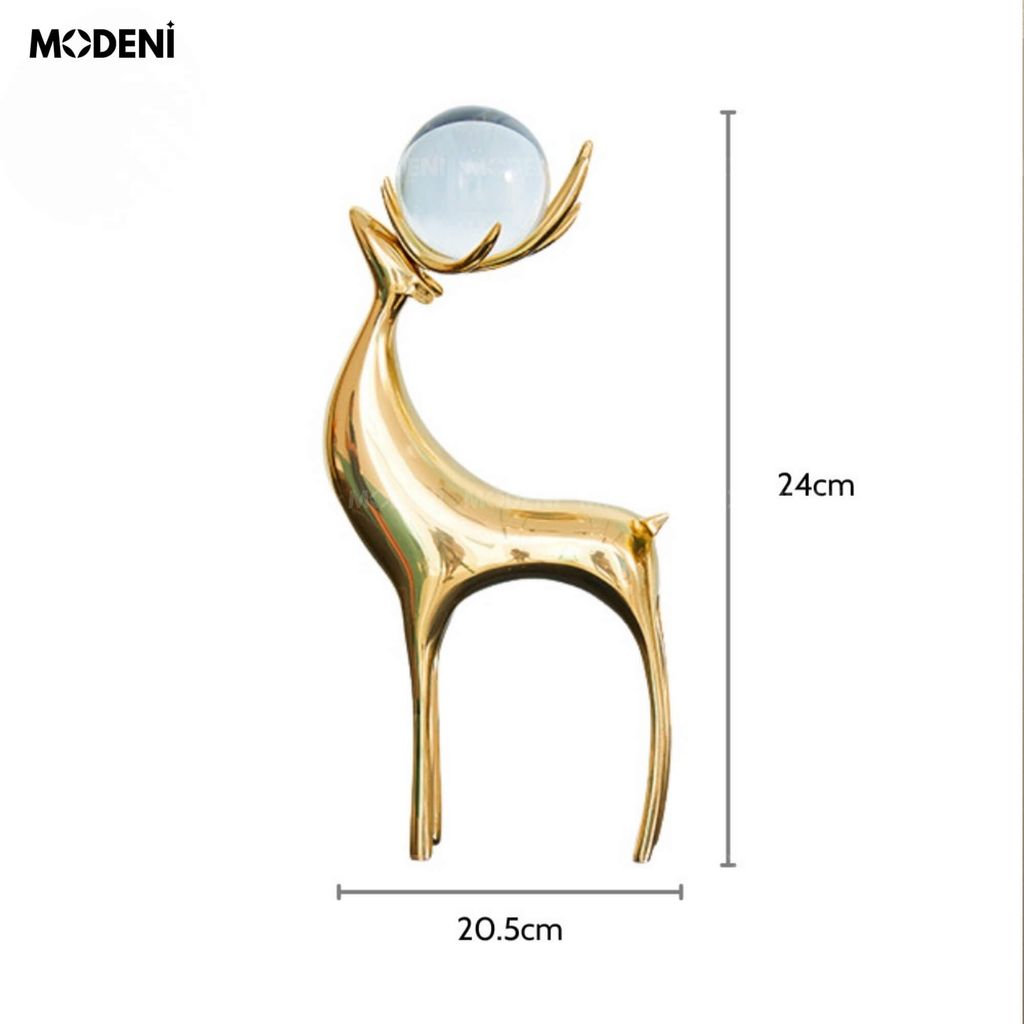 Set Tượng Nai Laelia Cao Cấp – Mạ Vàng Kèm Ngọc Pha Lê – Decor Sang Trọng Cho Bàn Phòng Khách, Kệ Tủ Hiện Đại