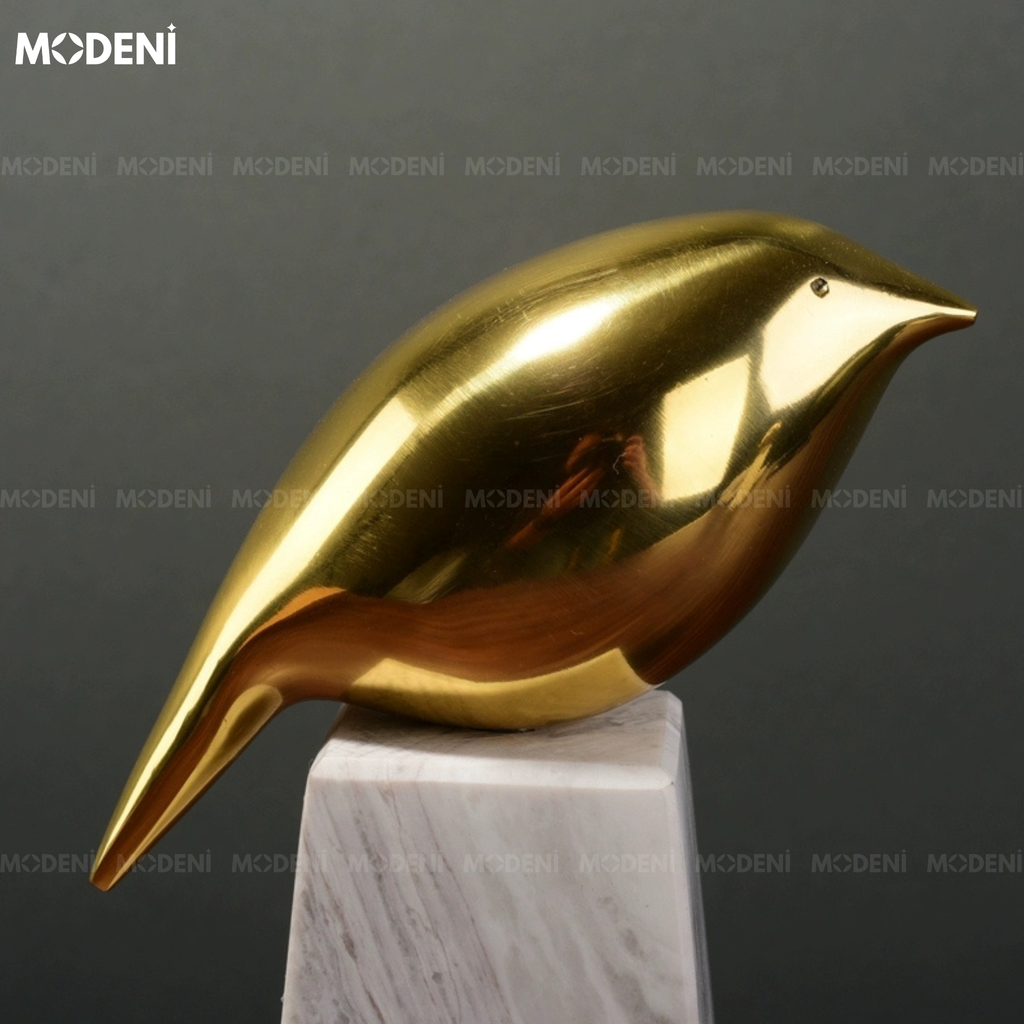 Tượng Aurora Chim Nghệ Thuật Cao Cấp – Ánh Kim Sang Trọng, Đế Đá Cẩm Thạch – Decor Bàn Console, Kệ Tủ, Không Gian Hiện Đại
