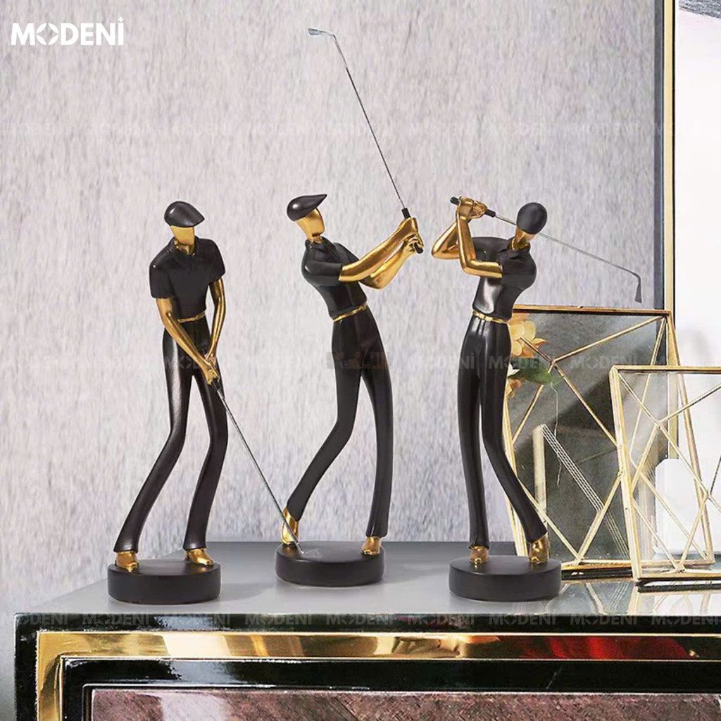 Set 3 Tượng Golf Boss Màu Đen – Tượng Trang Trí Phong Cách Hiện Đại Châu Âu – Chất Liệu Resin Cao Cấp – Phù Hợp Decor Kệ, Bàn Làm Việc, Quà Tặng