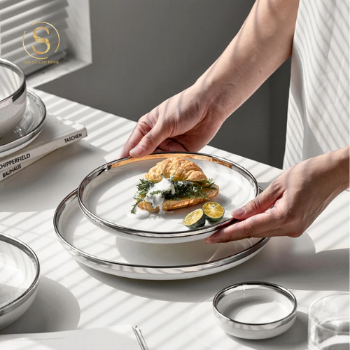 Bộ Tô Chén Đĩa Sứ Cao Cấp Adelaide Viền Bạch Kim Sang Trọng