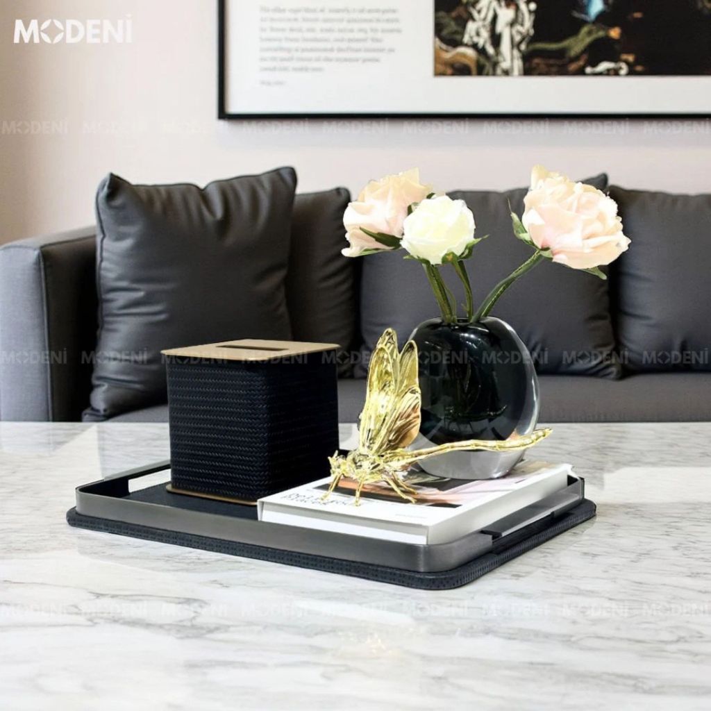 Khay Chữ Nhật Kaylin Đen – Khay Decor Bàn Sofa Cao Cấp – Chống Trượt, Dễ Vệ Sinh – Phù Hợp Decor Phòng Khách, Văn Phòng, Bàn Ăn