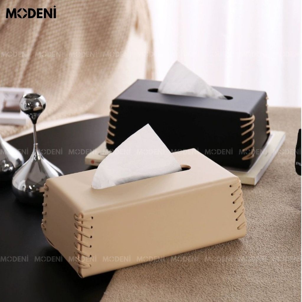 Hộp Khăn Giấy Da Phối Dây Be Nomi Cao Cấp Sang Trọng