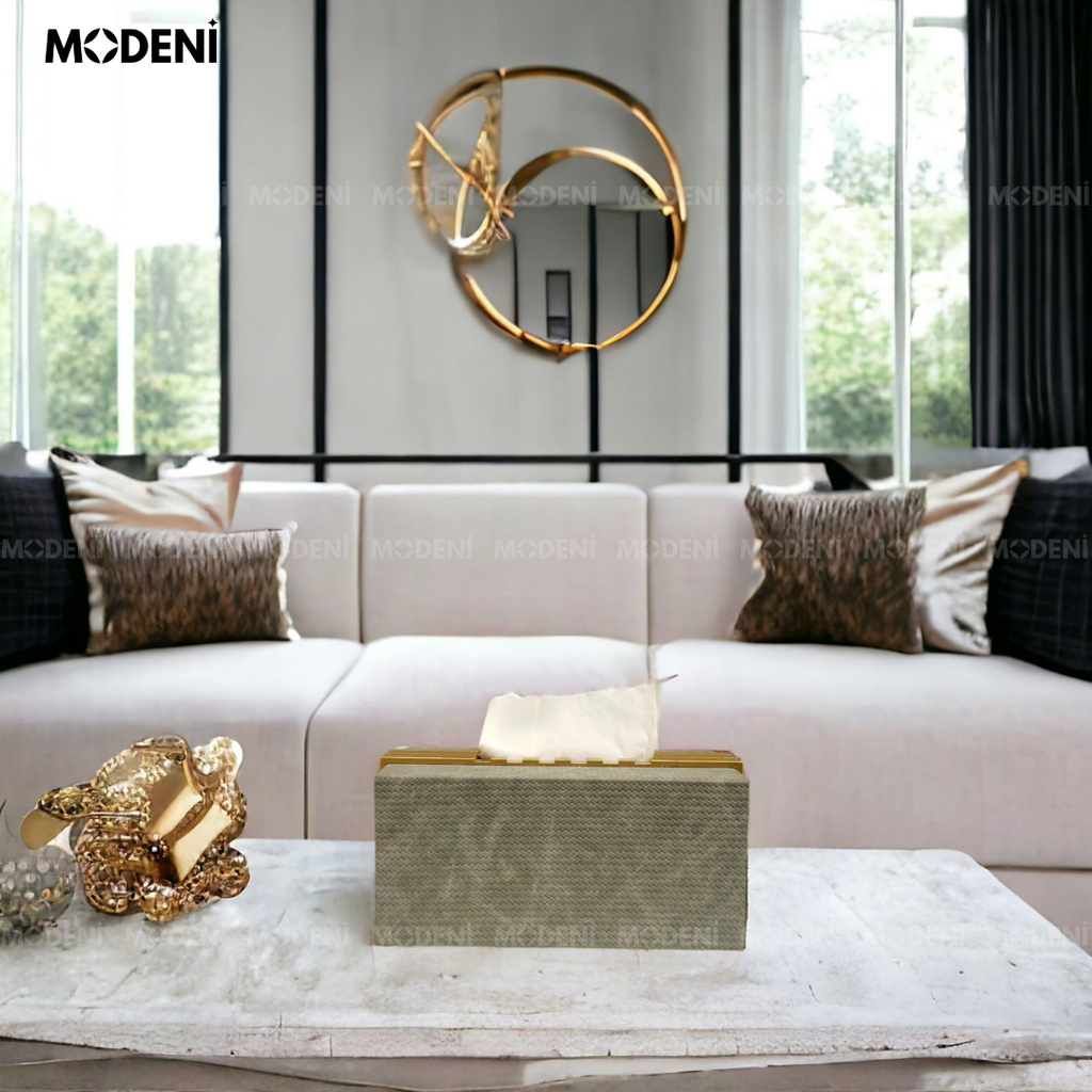 Hộp Khăn Giấy Modica Fabric Luxe – Vải Dệt Cao Cấp Tông Ghi Xám – Decor Tối Giản Có Gu