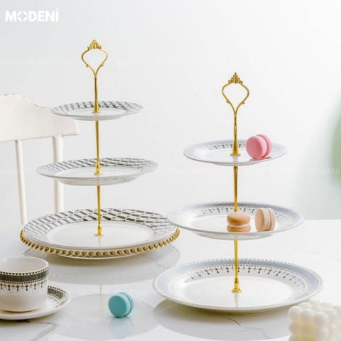 khay 3 tầng ryan sứ trắng men cao cấp decor tiệc trà sang trọng