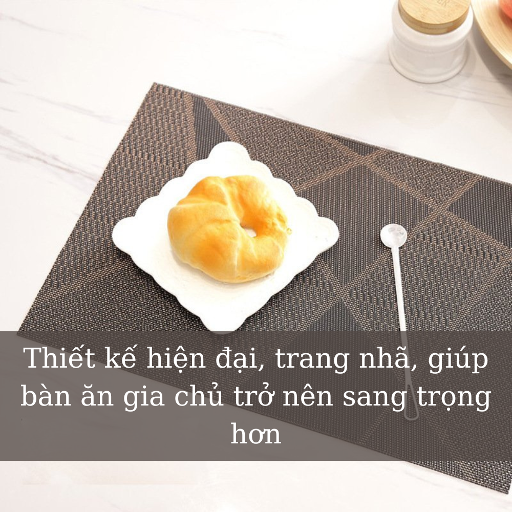 Tấm lót bàn ăn Notion Placemat hình chữ nhật PVC đen hoa tiết viền chéo sang trọng chống thấm nước