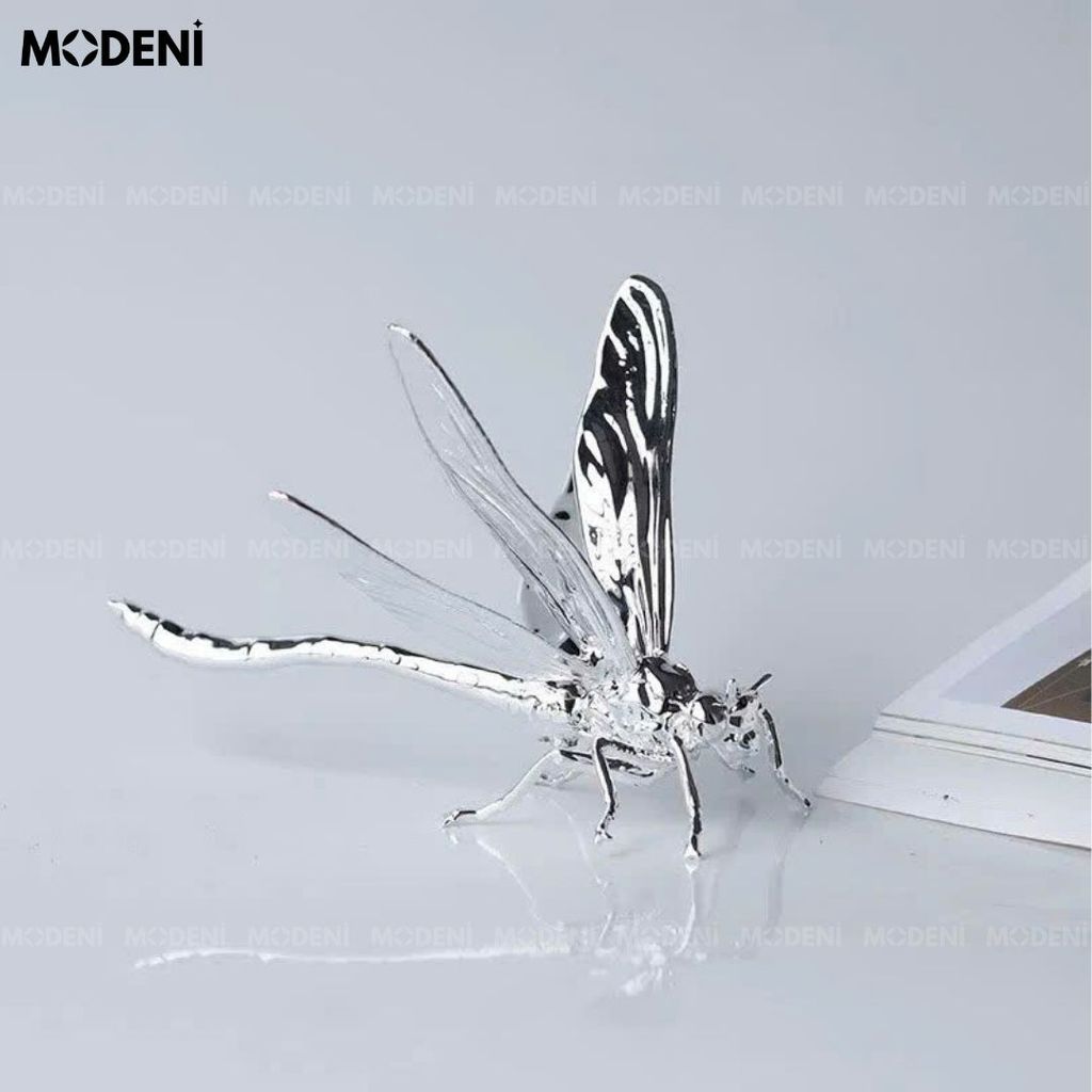 Tượng Chuồn Chuồn Trang Trí Bạc Eve Silver – Decor Hiện Đại Sang Trọng – Chất Liệu Hợp Kim – Đặt Bàn Kệ Tủ