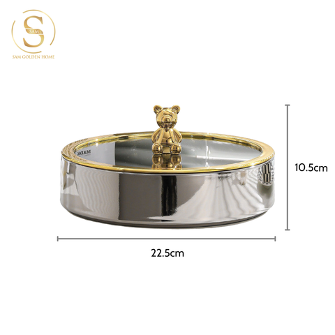  Khay Mứt Tết 1 Tầng Silver&Gold Bear Sứ Tráng Men Cao Cấp Sang Trọng 