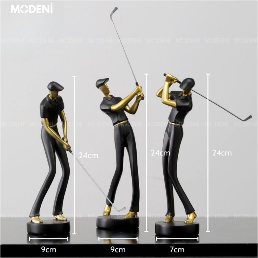 Set 3 Tượng Golf Boss Màu Đen – Tượng Trang Trí Phong Cách Hiện Đại Châu Âu – Chất Liệu Resin Cao Cấp – Phù Hợp Decor Kệ, Bàn Làm Việc, Quà Tặng
