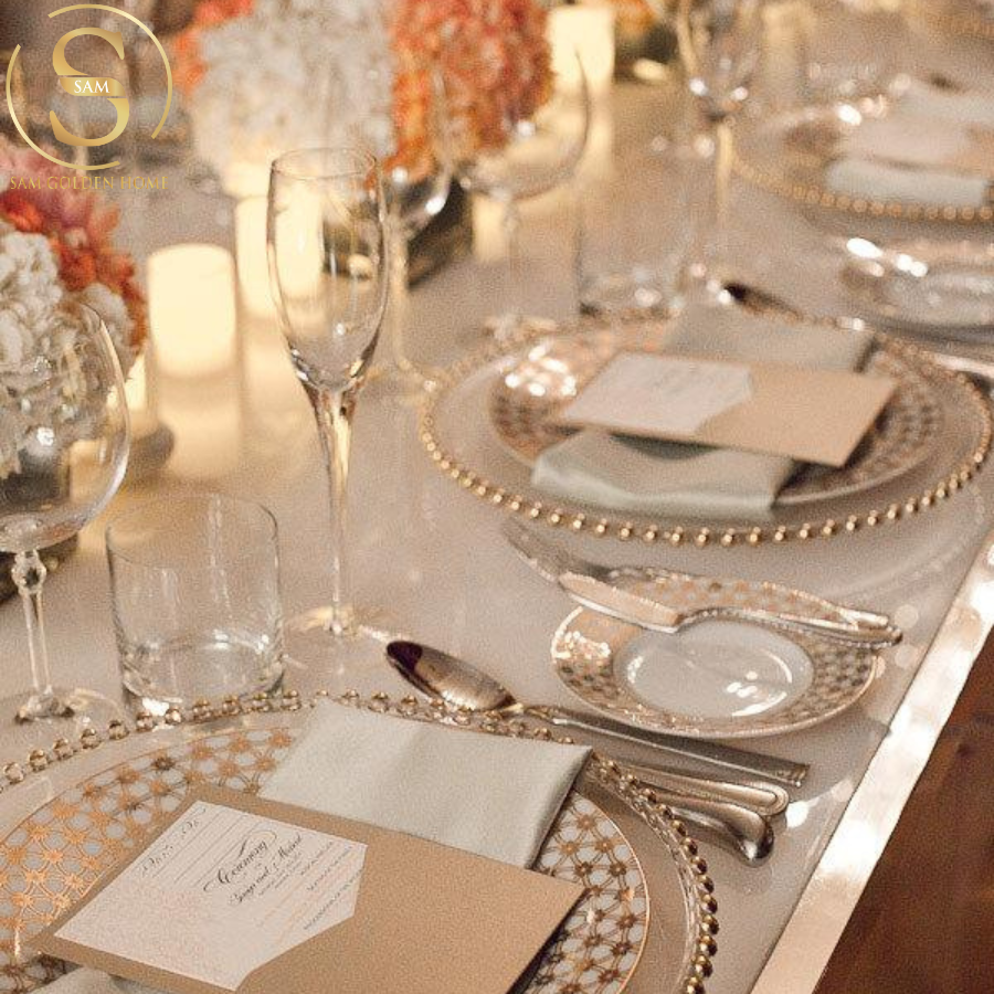 Đĩa Thủy Tinh Golden Pearl Lớn Cao Cấp Sang Trọng