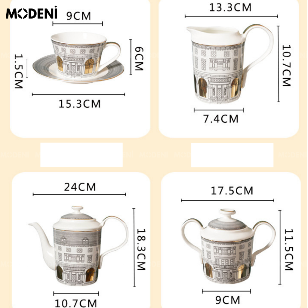 Bộ Bình Trà Họa Tiết Ngôi Nhà Hime Cao Cấp Sang Trọng